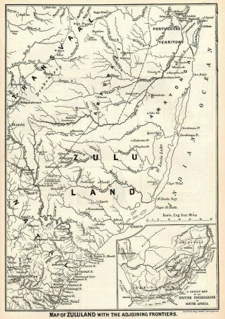 Antique Art Print 1879 Zulu War Map Of Zululand With The Adjoining Frontiers