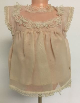 Vintage Powder Pink Doll Dress With Lace Trim & Attached Nylon Slip 7 " Long