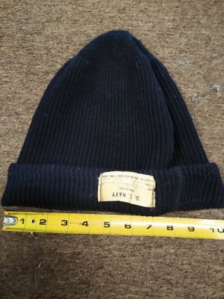 1940s Wwii Us Navy Usn Wool Night Watch Cap Beanie Hat Knit Rare Navy Blue W/tag