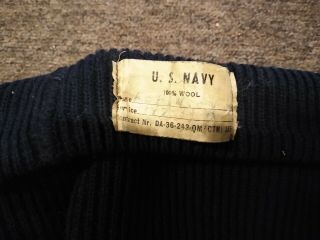 1940s WWII US Navy USN Wool Night Watch Cap Beanie Hat Knit Rare Navy Blue w/Tag 2