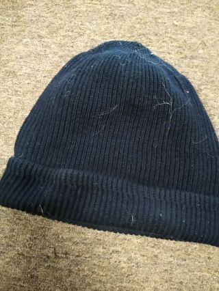 1940s WWII US Navy USN Wool Night Watch Cap Beanie Hat Knit Rare Navy Blue w/Tag 3
