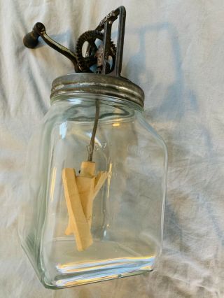 Antique Dazey Butter Churn 4 Qt Glass Jar Wooden Paddles