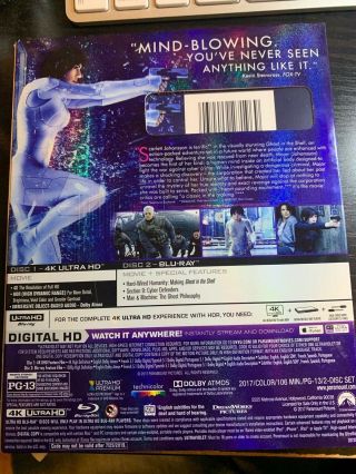Ghost In The Shell 4K Ultra HD Blu - ray,  Blu - ray Slipcover RARE 2