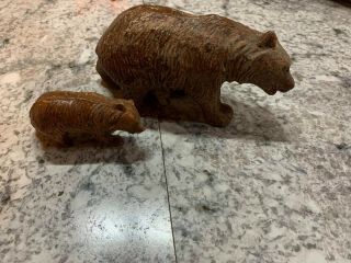Vintage German Black Forest Carved Wood Bear Momma And Cub
