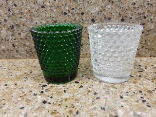 2 Vintage 1 Green & 1 Clear Hobnail Glass Votive Candle Holders