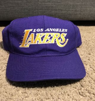 RARE Vintage 90s Los Angeles Lakers Starter Snapback Hat Purple 2