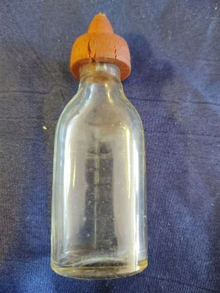 Vintage Doll - E - Toys By Amsco Glass Baby Doll Bottle With Rubber Nipple
