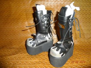 Dollzone 1/3 Bjd Rocker Spike Platform Boots Goth Punk Black & Silver Rare