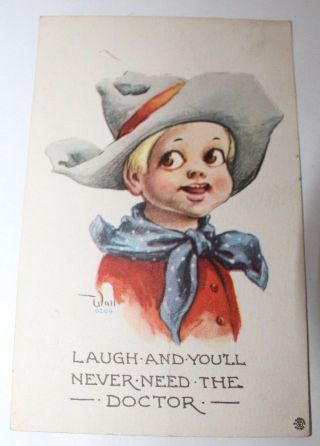 Antique Postcard Comic Card Bernhardt & Wall Little Boy Cowboy