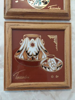 RARE 1980 ' s VINTAGE HANDPAINTED GOLD CLEO TEISSEDRE TILES.  S/W DESIGN 3
