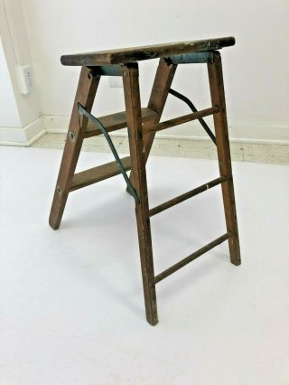 Vintage WOOD 2 STEP LADDER stool country decor wooden loft storage display rack 3