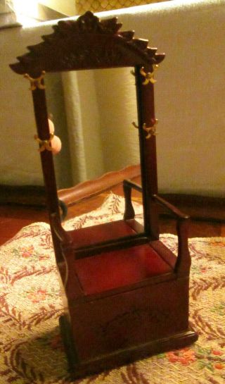 Vtg Bespaq Miniature Dollhouse Wood Entryway Hallway Chair Box Seat Coat Rack