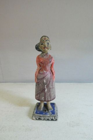 Old Vintage Wooden Asian Indian Female Figure Painted Carved