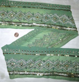 Vintage Antique Border Sari Trim Lace Rare Old Sequins,  Embroidered,  Gold Abe61