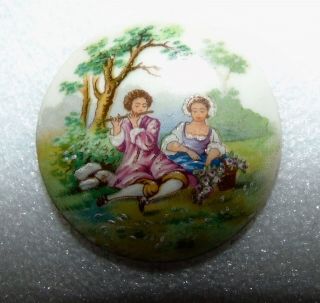 Rare Antique Limoges Hand Painted Musician China Button 5729