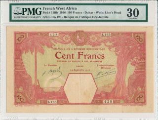 Bank Of West Africa French West Africa 100 Francs 1926 High Value.  Rare Pmg 30
