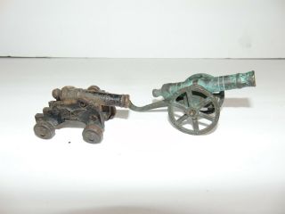 Two Antique Toy Cannons - One Bronze One Cast Iron