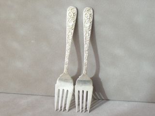 Repousse By S.  Kirk & Sons Two (2) Sterling Silver Salad / Dessert Forks