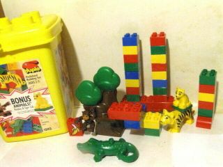 Vintage Lego Duplo Jungle Bucket 1893 Set 1992 Complete W/ Bonus Animals.