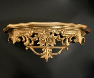 Vintage Ornate Sculpted Curio Gold Wall Shelf Hollywood Regency Syroco/dart