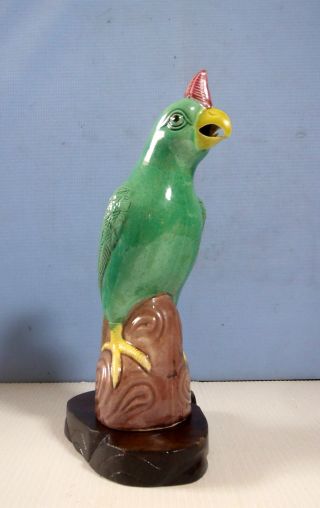 Vintage Chinese Hand Crafted Turquoise Blue Parrot Wood Stand C.  Early 1900 - S