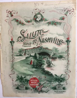 1897 Tennessee Centennial “salute To Nashville” Antique Color Lithograph Music