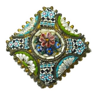 Vintage Antique Micro Mosaic Floral Brooch Pin