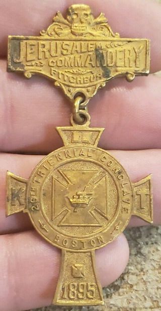 Rare 1895 Fitchburg Boston Knights Templar Skull & Crossbones Medal Badge Pin