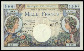 France 1000 Francs Commerce Et Industrie 1940 Xf,  /au Rare Banknote No Pin Holes