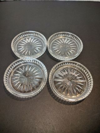 Vintage 4 Drinking Coasters Cut Crystal Clear Glass Star Design Personal Ashtray