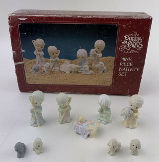 Rare Vintage Precious Moments 9 Piece Nativity Set - Miniature Pewter