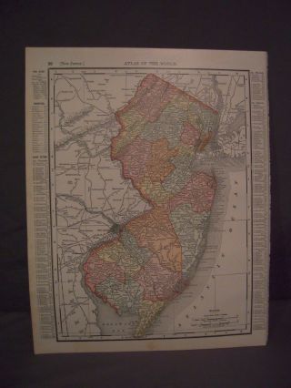 Antique 1898 Color Map Of Jersey Or Buffalo From Rand Mcnally Atlas