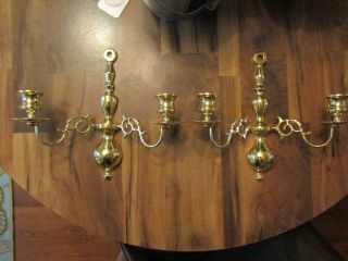 Vintage Mcm Set Of 2 Solid Brass Double Arm Candle Holder Wall Sconces 9 1/4 " H