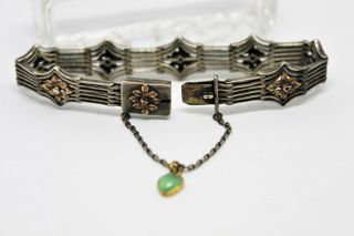 Estate - Rare Arts And Crafts Vintage Sterling Silver & Gold Gate Link Bracelet