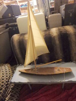 Vintage Jacrim Hollow - Boat Keystone Wood 2 Sail Sailboat W/ Display Rack