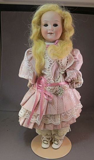 Old Antique German Florodora Doll Bisque Head Leather Body Brown Eyes