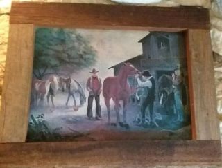 Chuck Dehaan Rare Barn Wood Frame Print Signed Horse Western Cowboy