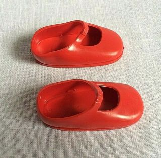 Vintage Chrissy Doll Shoes 1 Pair Red Mary Janes Marked Ideal Soft Plastic 2