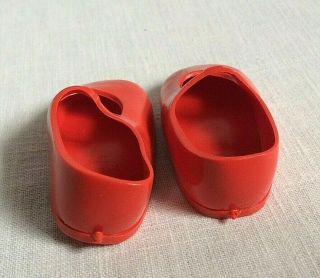 Vintage Chrissy Doll Shoes 1 Pair Red Mary Janes Marked Ideal Soft Plastic 3