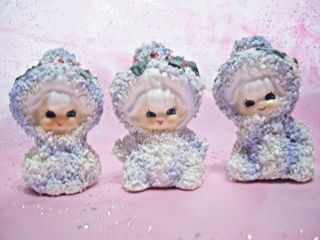 Rare Vintage Lefton Christmas Snow Baby Girl Angel Figurine Set