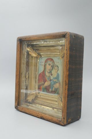 Antique 19c Russian Wood Orthodox Christian Icon Mother of God 2