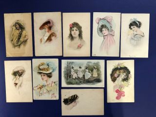 Ladies Greetings 10 Early 1900s Antique Postcards.  Collector Items.  W Value