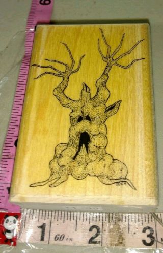 Terrifying Tree,  Spooky,  Mostly Animals,  Big,  Rare,  163,  Rubber Stamp,  Wood