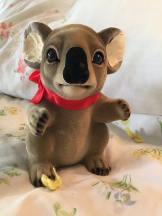 Vintage Rare Josef Flocked Fuzzy Koala Bear Figure Japan 6 " Heavy Big Eyes