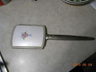 Vintage Antique Art Deco Hand Held Mirror Silver Tone - Rectangle - Pink Flowers