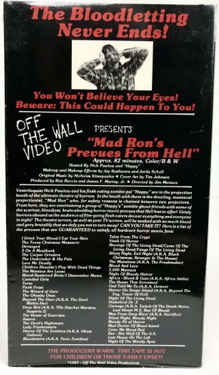 Mad Ron’s Prevues From Hell VHS 1987 Rare Horror Gore Slasher Sleaze MINTY 2