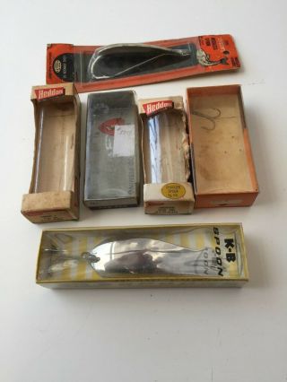 2 - Fishing Lures,  Spoons And 4 - Empty Boxes