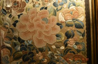 Old Antique Silk Flowers Embroidery Textile Hand Stitched Chinese Japanese