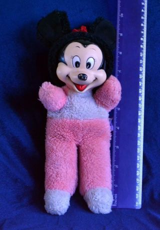 Rare Vintage Minnie Mouse Walt Disney Productions Pink Plush Plastic Face