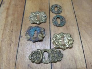6 Antique Brass Reclaimed Stamped Keyhole Escutcheon